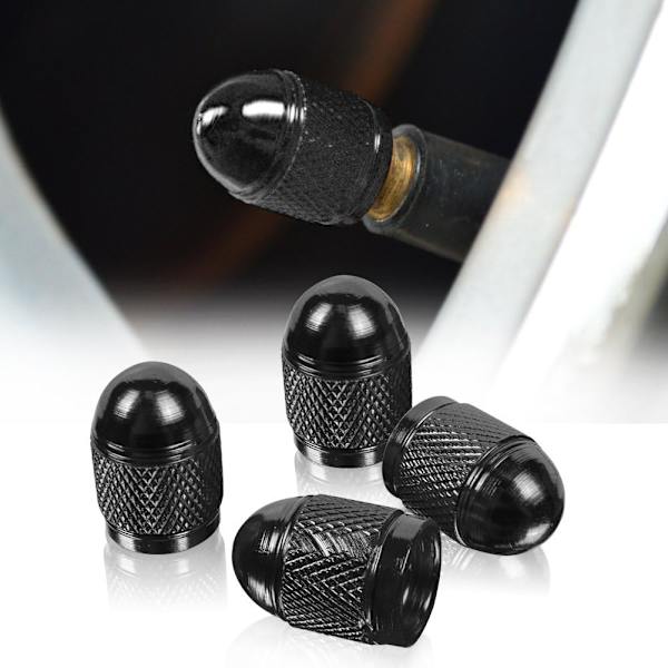 Aluminium Bullet Style Bil Truck Luft Port Cover Däck Fälg Ventil Hjulstam Caps (4-pack) (Svart)