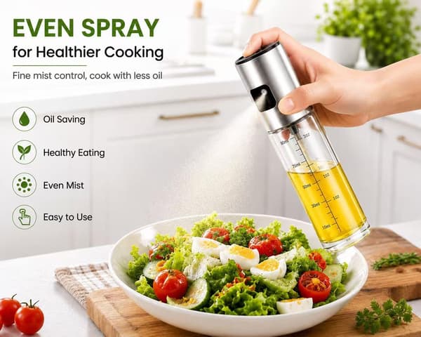 100 ml genopfyldelig glassprayflaske til olie med måleskala, sprayflaske til madolie i rustfrit stål, bærbar oliedispenser til