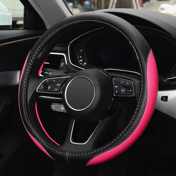 Automobile steering wheel cover, non slip, safe, soft, breathable, heavy, thick, full surround, sports style（Rose red）