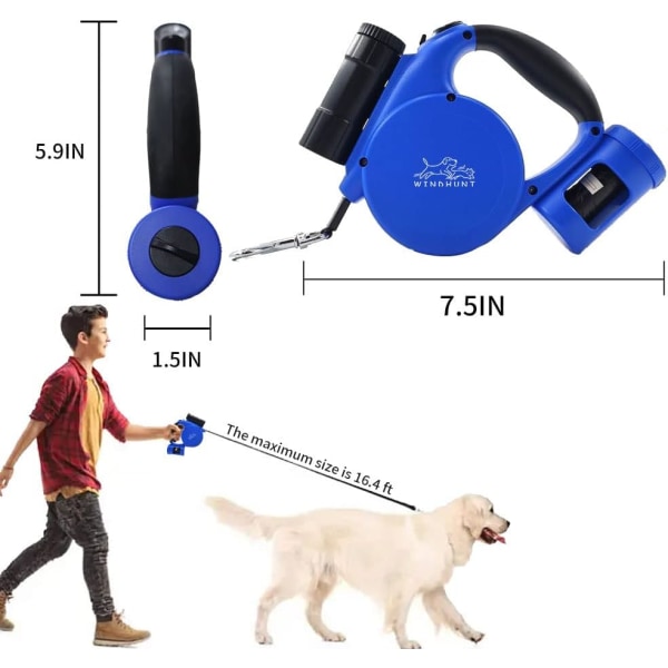 Retractable Dog Leash with Flashlight,Dispenser and Poop Bag Heavy-Duty Nylon Tape for Small,Medium Dogs and Cats One-Handed Brake and Lock.360°Tangl