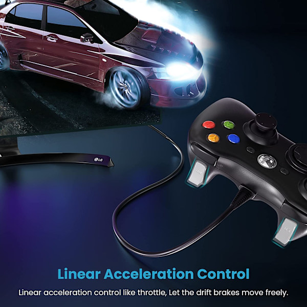Trådbunden handkontroll för Xbox 360, spelkontroll för 360 med dubbla vibrationer Turbo kompatibel med Xbox 360/360 Slim och PC Windows 7,8,10,11 Black