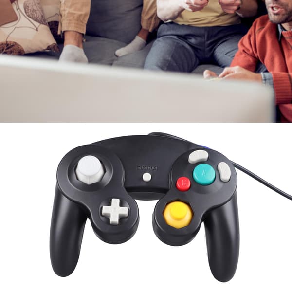 Kablet spillkontroller Plug and Play Single Point Vibration Gamepad Joystick for GC for Wii Black