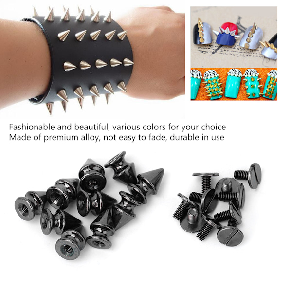 50 st 8*12 mm Fashion Metal Bullet Rivet Spikes & Cone Studs för Läder DIY Tillbehör (Svart)