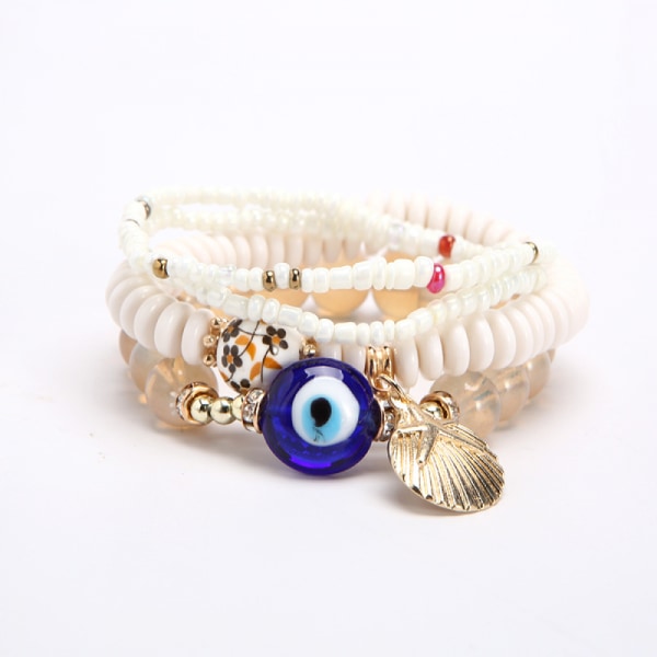 1 STK Bohemian Stretch Beads Armband Multilayer Evil Eye Ha