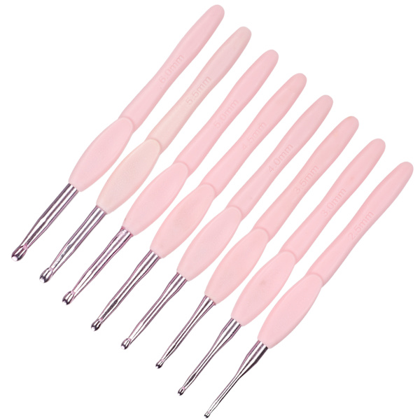 8 st ergonomisk virknålsset stickningsverktyg tröja nål mjukt rosa handtag aluminium TPR