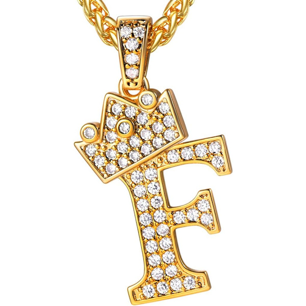 Krone Initial A-Z Halskæde, Iced Out Bogstav Vedhæng med 22-24 Tommer Kæde, Mænd Kvinder Bling Hip Hop Alfabet Navn Smykker Gave Store Initialer Halskæder F 18K Gold
