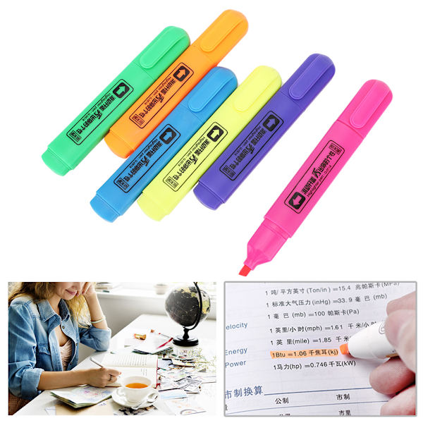 6 farger fluorescerende penn Cartoon merking maling skolemateriell kunstutstyr