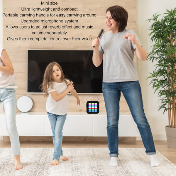 Lasten minikaraoke BT 5.3 LED-valaistustehosteilla Langaton Bluetooth-kaiutin 2 mikrofonilla juhliin