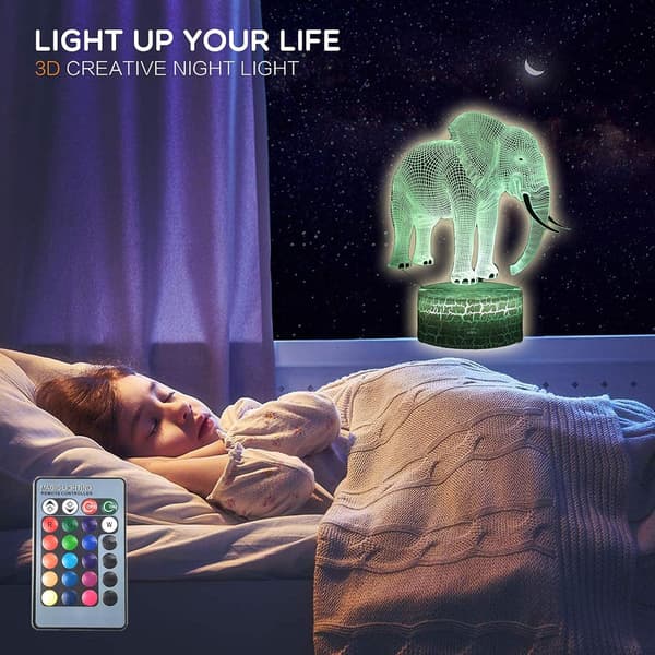 Elefantdyr 3D Illusjon Dekor Bordlampe Nattlys wi