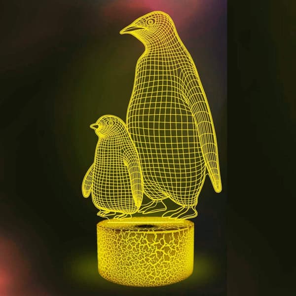 3D Pingvin Natlampe Illusion 7 Farveskiftende Touch