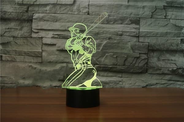 3D Baseballspiller Natlampe 7 Farveskift LED Bordlampe