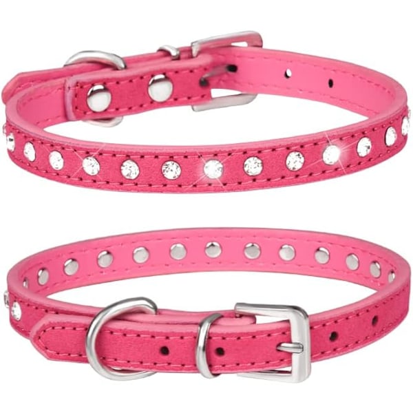 Koiranpentu kaulapanta kimaltelevalla kristallipinnalla, värikäs bling-tyttökoiranpentu pienen koiran kissan kaulapannat (XXS, kuuma pinkki) Hot Pink XXS