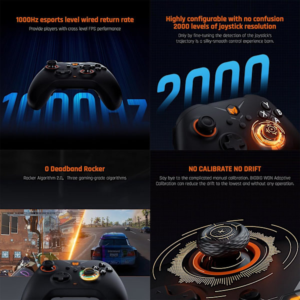 Trådløs controller, BIGBIG WON Gale PC-controller, bevægelsessigte, Hall-aftrækker, 4 brugerdefinerede knapper, PC-app-spilcontrollere til Switch/PC/iOS/Android Black 1