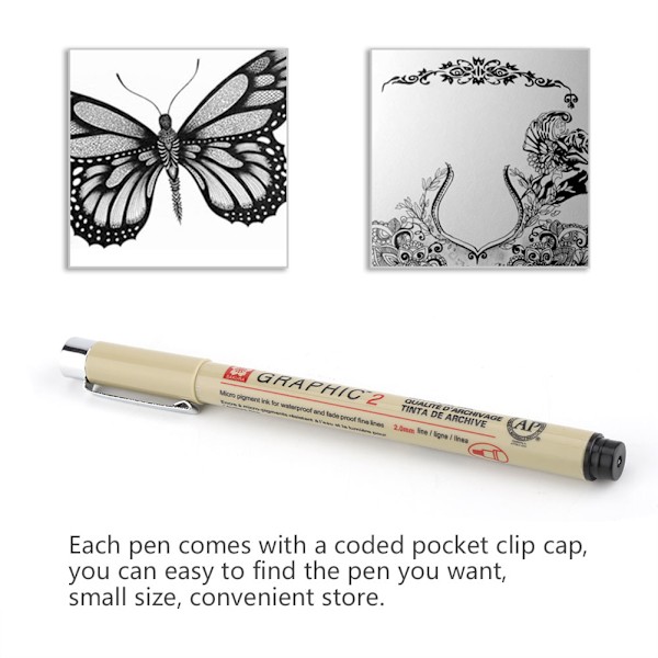 Tegne Sketch Pigment Line Art Maker Pen Blæk Pensel Tip Craft Pen (1.0mm)