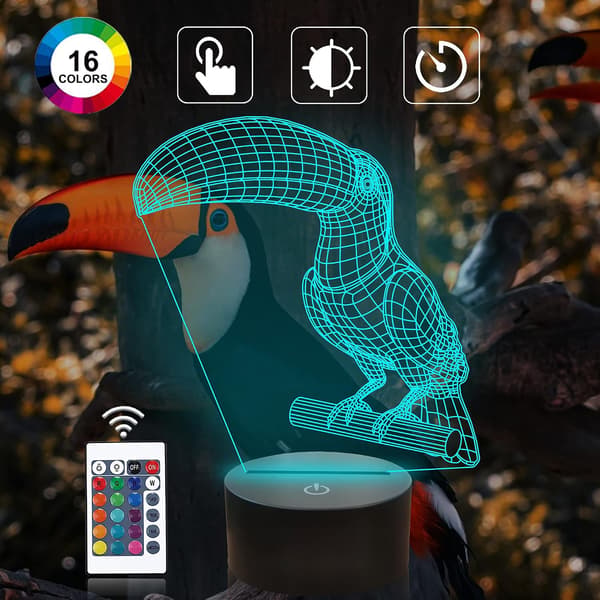 Fugl 3D Illusjonslampe, Attivolife Hornbill Nattlys med