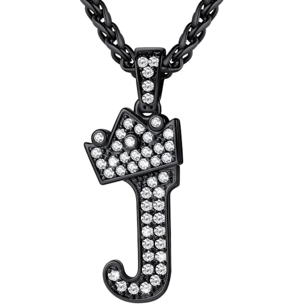 Krone Initial A-Z Halskæde, Iced Out Bogstav Vedhæng med 22-24 Tommer Kæde, Mænd Kvinder Bling Hip Hop Alfabet Navn Smykker Gave Store Initialer Halskæder J Black