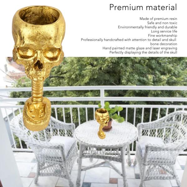 Kranium Planter Rygsøjle Stativ Sæt Innovativt Utsøgt Dekorativt Håndmalet Resin Skelet Blomsterpotte til Hjem Have Gold