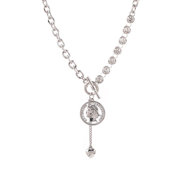 Silver Coin Pendant  Chain Necklace - Äkta och elegant minnessak smycken för kvinnor