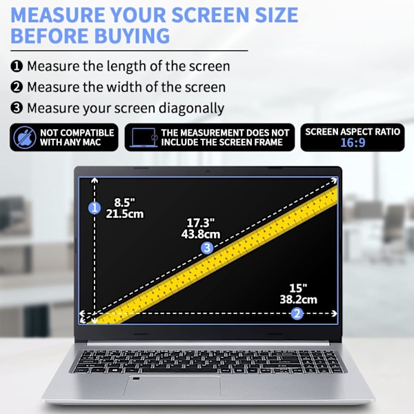 17,3” Laptop Anti Blåt Lys Anti Glare Skærmbeskytter, 2-pak Øjenbeskyttelse Blåt Lys Blokerende Skærmbeskytter til 17,3” med 16:9 Billedformat