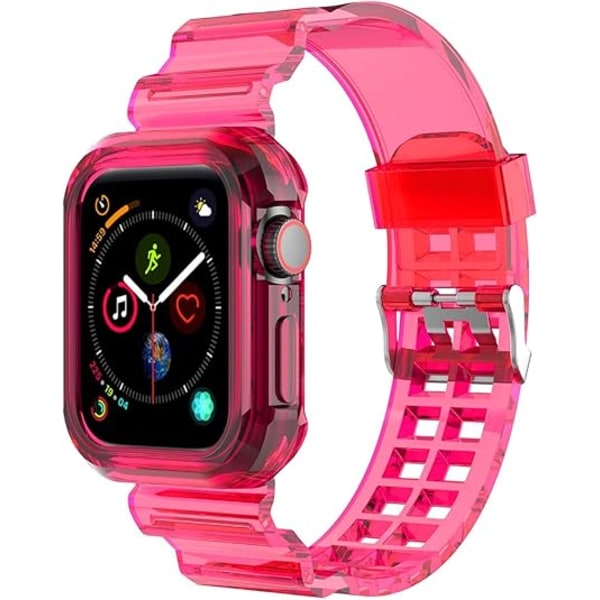Kompatibel med Apple Watch Armband, Kristallklart iWatch Armbandsrem med Robust Stötfångarfodral 38mm/40mm/41mm/42mm/44mm Armband för Apple Wa Fluorescent Rose Red 38mm--40mm