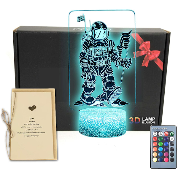 Spaceman 3D Illusion LED Bordlampe Astronaut Rummet Natlampe med 16 Farver Fjernbetjening Legetøj