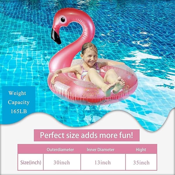 Flamingo Glitter Oppustelig Badering - Poolbøje til voksne og børn til poolfester
