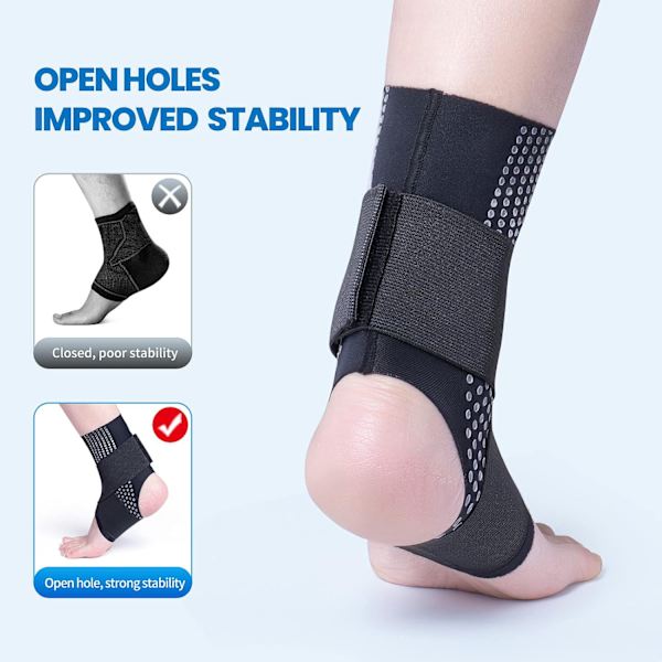 Ankelstøtte, Justerbar Åndbar Kompressionsankelstøtte, til Mænd og Kvinder med Forstuvede Ankler, Ankelbandage Stabiliserende Ligamenter, Plantar Fascii Black XLarge