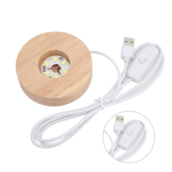 LED-lysbase USB-interface egetræmateriale rund 2cm/0,8in tykkelse glødende dekorativ displaylampe til hjemmet 5V White Light Base