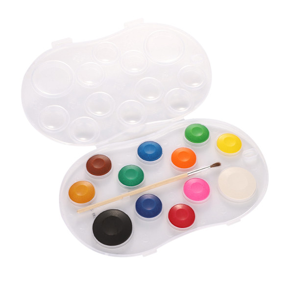 Mokeelo 10/12/16/28/36 farger Solid Watercolor Cake med pensel (662-12 farger)