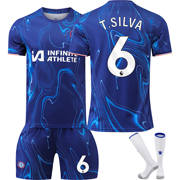 24/25 Fotbollskit för Barn Träningsdräkt Fotbollskit för Pojkar, Chelsea NO.6 Fotbollslag Tröja Träningsdräkt Tröjor Shorts och Strumpor XL