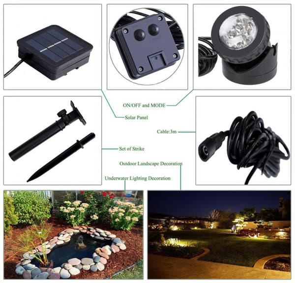 Solar Spotlights Utendørs, 6 LED Vanntett Damlys Solar