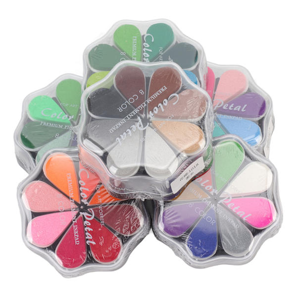 6 stk vaskbare blekkputer i kronbladsform 48 metallfarger DIY gummistempelputer for hunder baby fotavtrykk fingeravtrykk