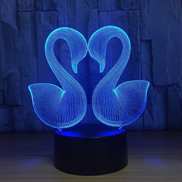3D Illusion Lampe LED Svane Natlys Dyr Legetøj Kærlighed Par Gave