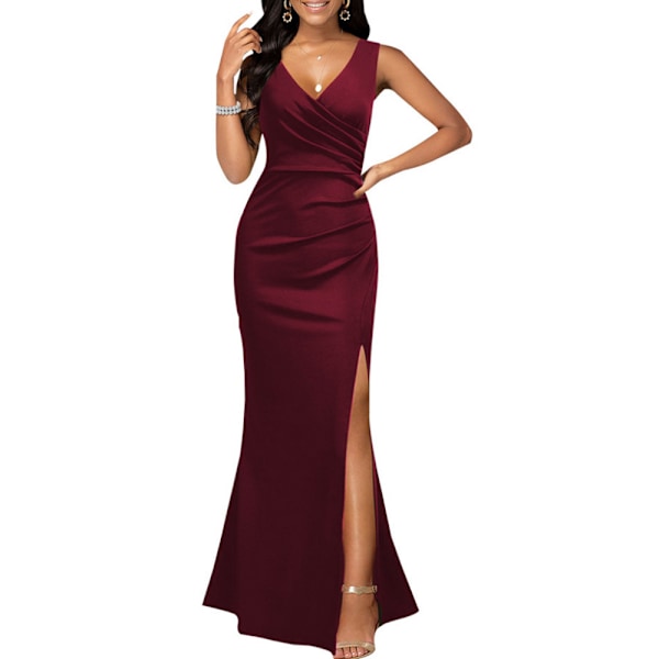 Fest A-linje Klänning Elegant Streetwear Höst (Claret XL)