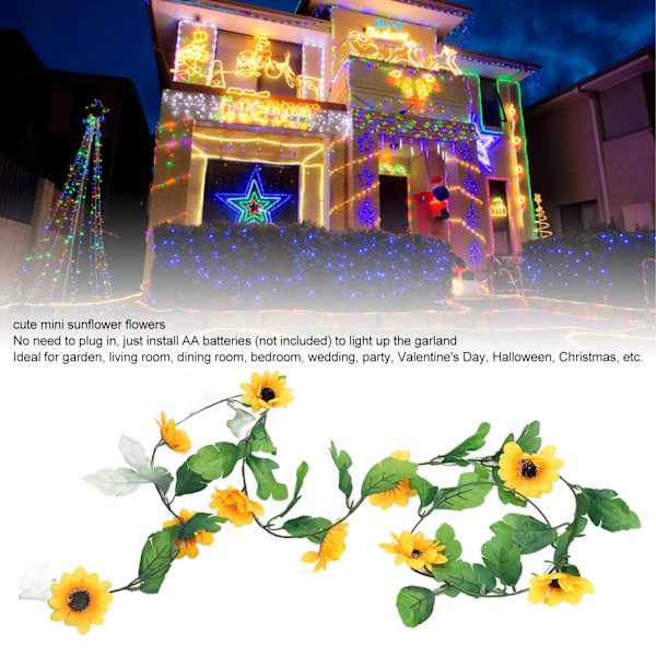 3 st solros ljusslingor 7,8ft 20 LED batteridrivna ljusslingor bröllopsbakgrund blomma rotting dekoration