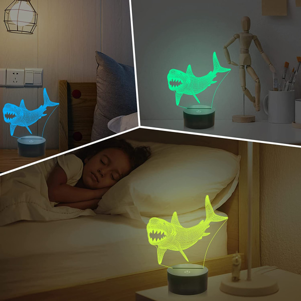Shark 3D Night Light Optical Illusion-lampa med 16