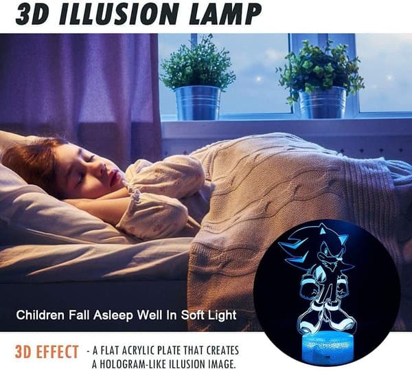 3D Illusjon Sonic Nattlys, Anime Piggsvin Bordlampe med