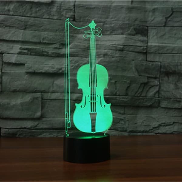 3D Fiol Gitarr Nattljus Musik Not Skrivbord Optisk Illusio
