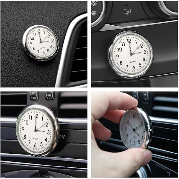 Bilklokke, Mini Quartz Analog Bil Dashbord Tid Luftventil Klistremerke Klokke Ur for Bildekorasjon, Universell og Lysende (Hvit)