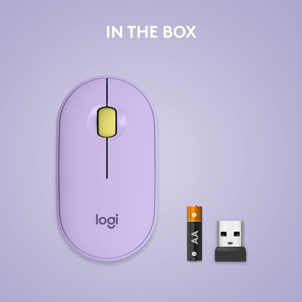 Logitech M350 Pebble trådløs mus med Bluetooth eller 2,4 GHz-mottaker, stille, slank datamus med stille klikk Purple