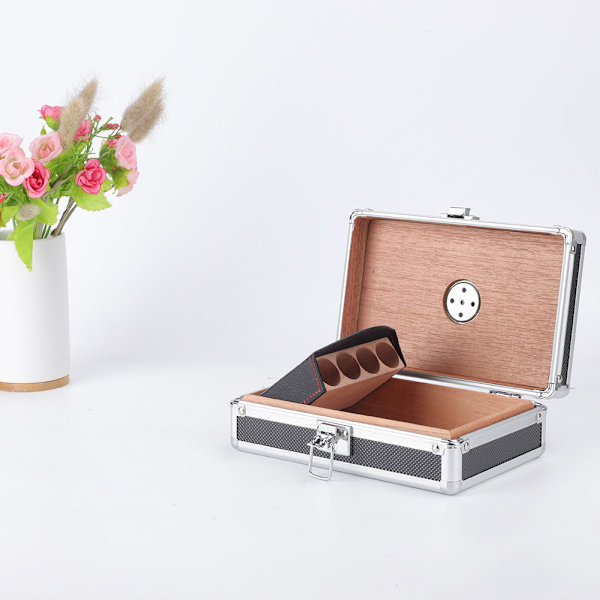 Aluminium Skal Cedarforet Cigar Humidor Opbevaringsboks Bærbar Gaveæske med Luftfugter
