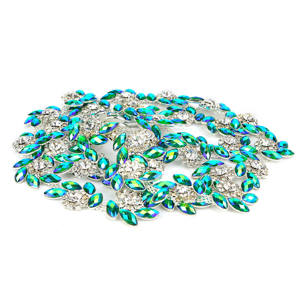 DIY sytillbehör Marquise strass trimningsband klokedja kläder applikationer (grön)