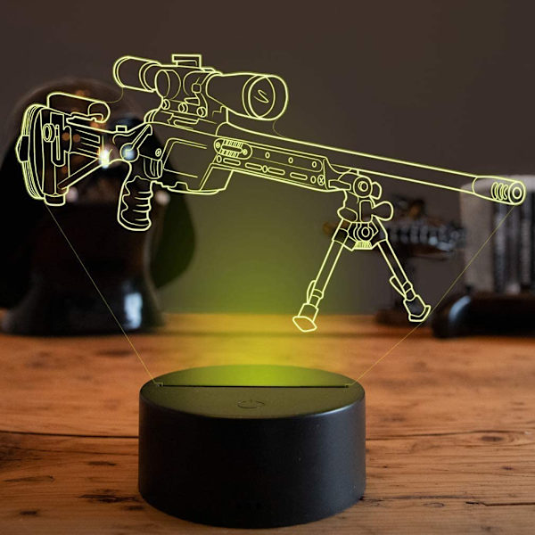 Optisk Illusion 3D Gevär Sniper Rifle Nattlampa USB-driven Touch Switch Fjärrkontroll LED Dekoration 3D Lampa 7/16 Färger Byter Julbarn Ki
