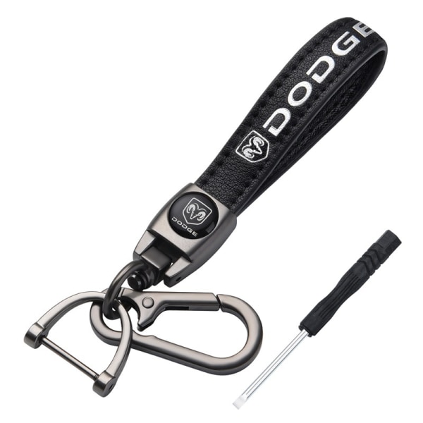 Billogotyp Nyckelring i äkta läder kompatibel med Dodge Keychain Lädernyckelring Lämplig för kvinnor och män Dodge-tillbehör