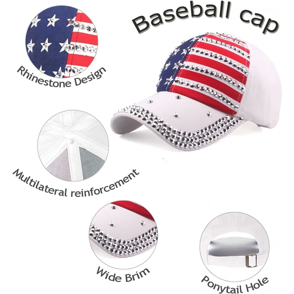 Kvinnors Baseballkeps Justerbar Amerikansk Flagghattar med Bling B