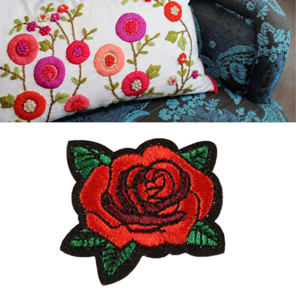 Rose Patch 1,6x1,5in Lyse Farver Nem at Bruge Holdbar Multifunktionel Jakke Patch til Tøj Taske Sko