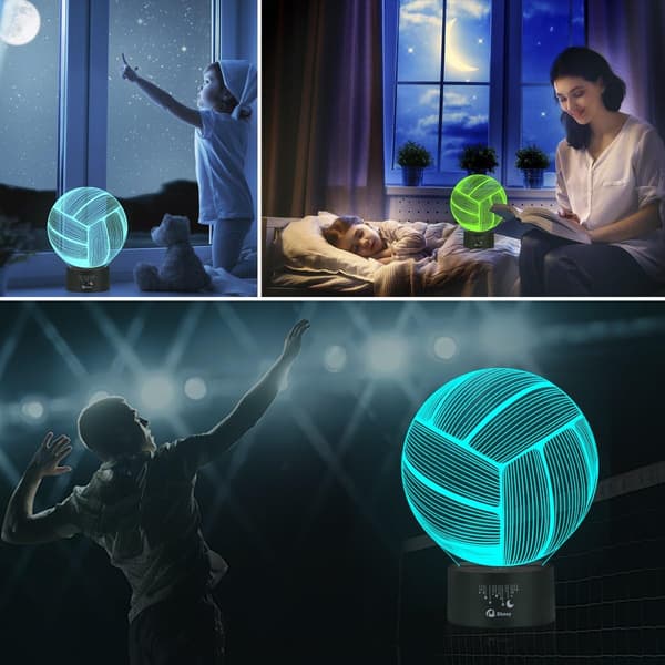 Volleyball 3D Lampe Optisk Illusjon Nattlys, Elstey 7 Co