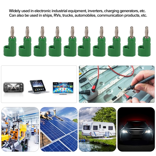 10 st/set 4mm Lödfria Bananpluggar Stapelbara Öppna Skruvar 30V AC‑60V DC Max 25A för Elektronik Industriutrustning Green