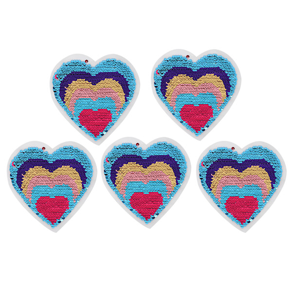 5PCS Broderad Patch Vändbar Ändra Färg Paljetter Sy Kläder Klistermärke Applikation HantverkFärgad Paljett Hjärta