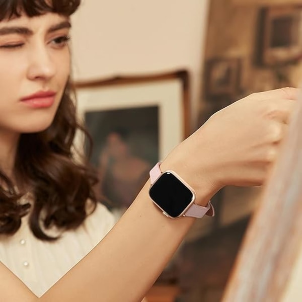 Smal Läderarmband Kompatibelt med Apple Watch Armband 40mm 38mm 41mm 42mm 44mm 45mm 46mm Kvinnor, Äkta Läderrem Tunn Pink 42/44/45/49mm